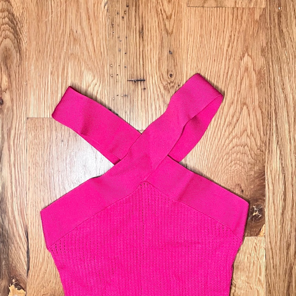 Aritzia Hot Pink Ribbed Cropped Tank with Crisscross Straps